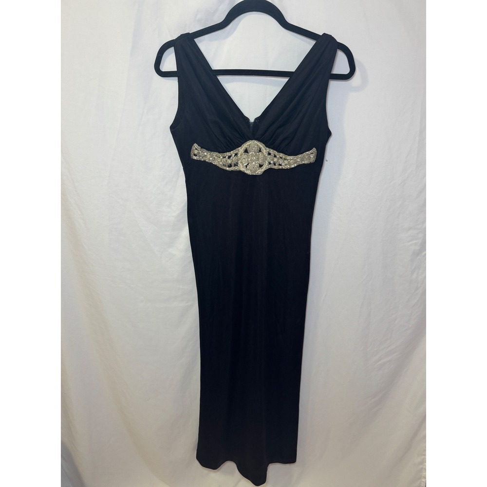 Black Beaded Formal Maxi Dress Womens M Empire Waist Y2K Style Glam Prom